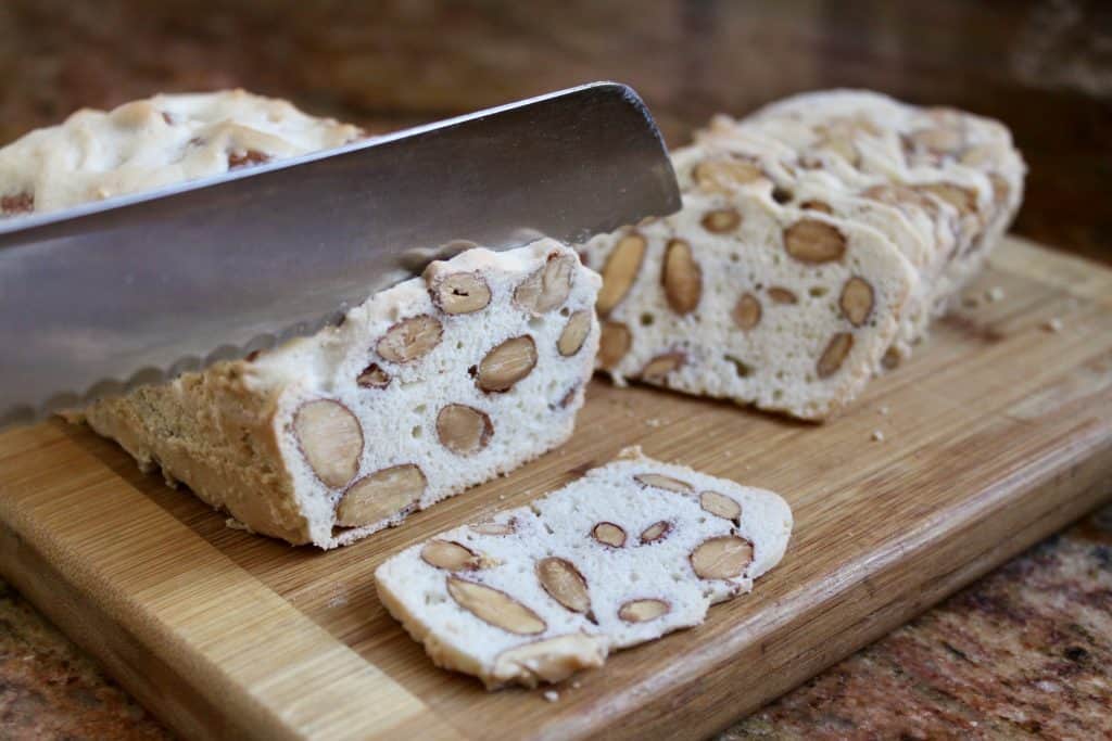 slicing the Australian Almond biscotti bread