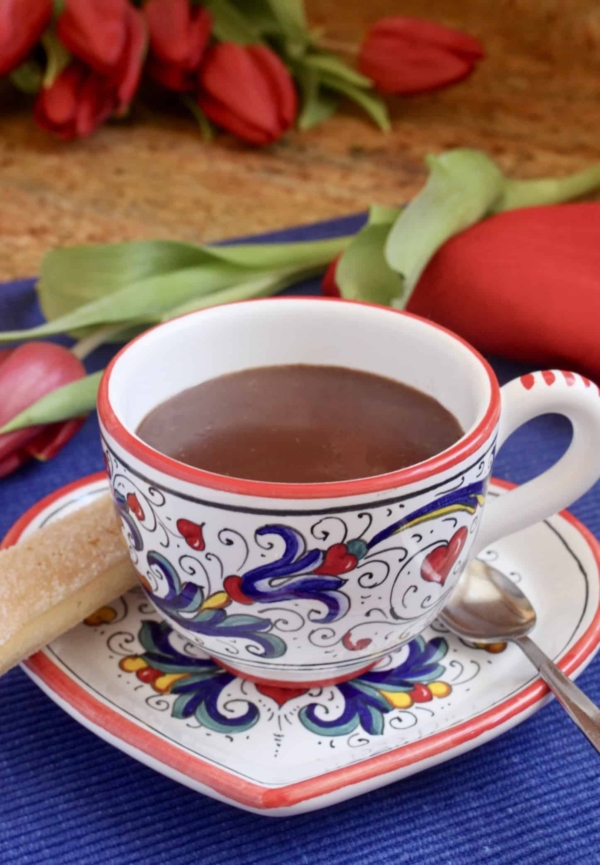 Italian Hot Chocolate in a Deruta cup and saucer
