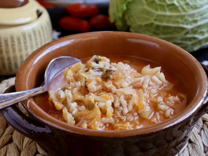 soupy rice and cabbage
