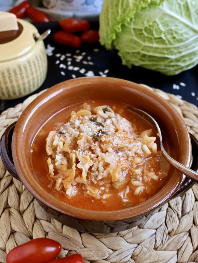 Soupy rice and cabbage.