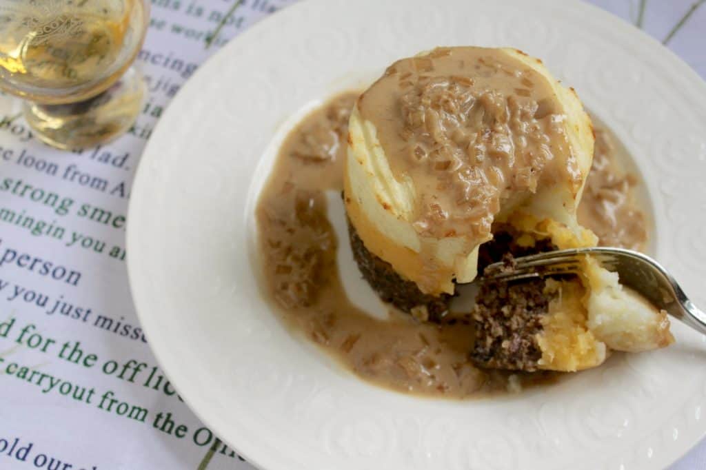 Haggis neeps and tatties stack tower with whisky sauce