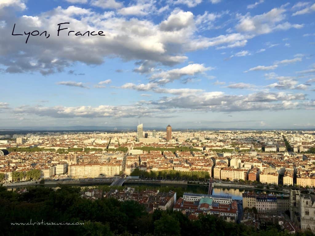panorama of city of Lyon, France with Lyon City card