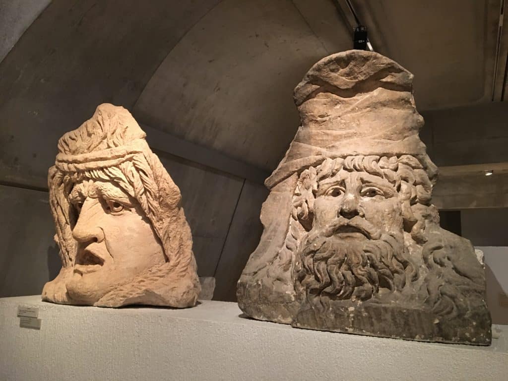 two head sculptures in the Gallo Roman museum in Lyon