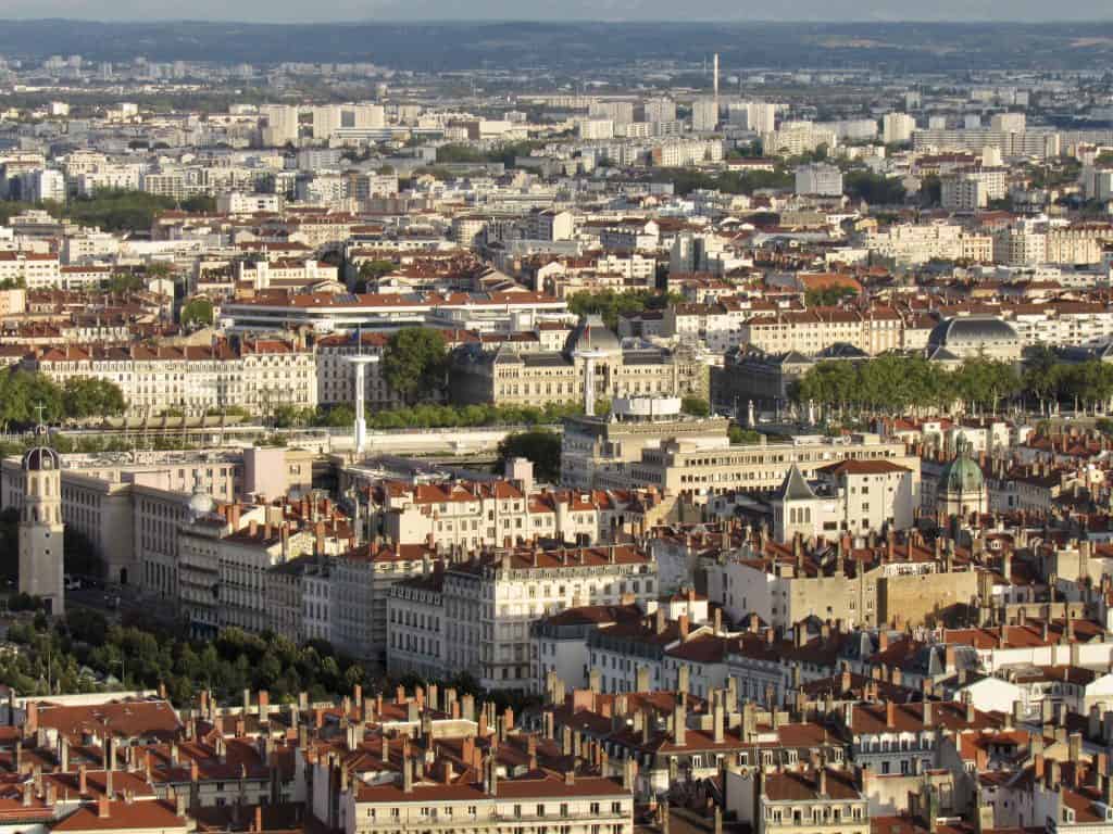 View of Lyon from the basilica with lyon city card