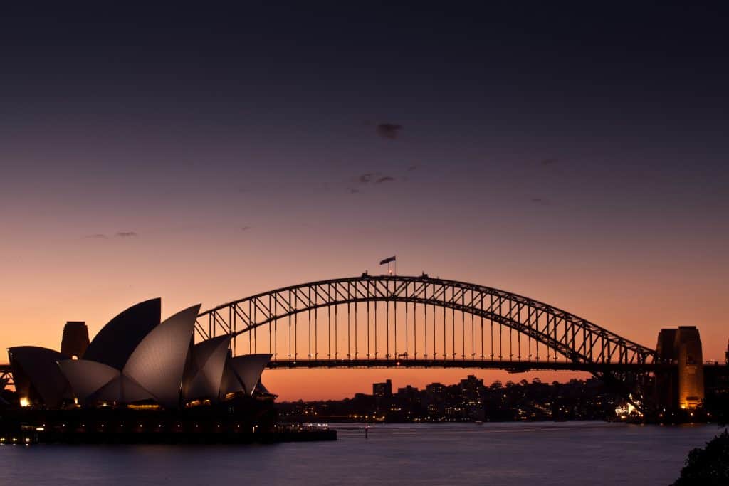 Sunset Sydney Harbour Bridge and Opera House