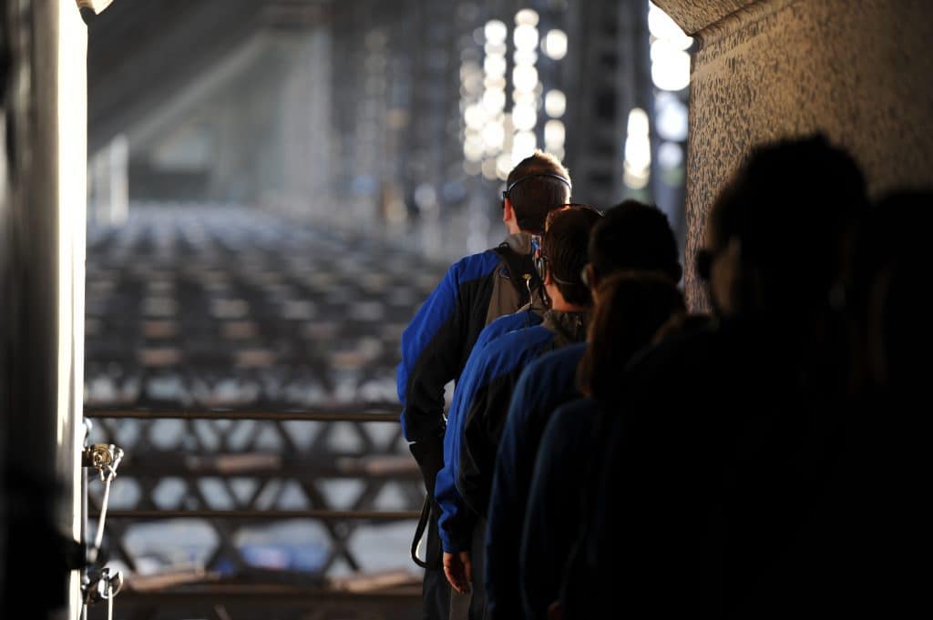 Leaving the tunnel to climb the Sydney Harbour Bridge