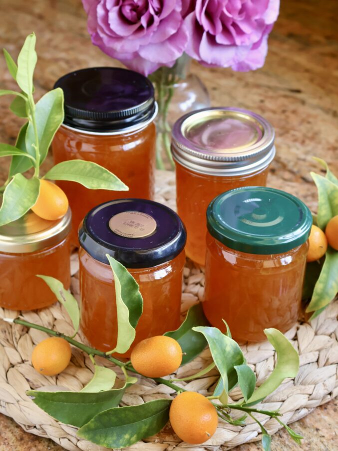 jam jars with kumquats and roses