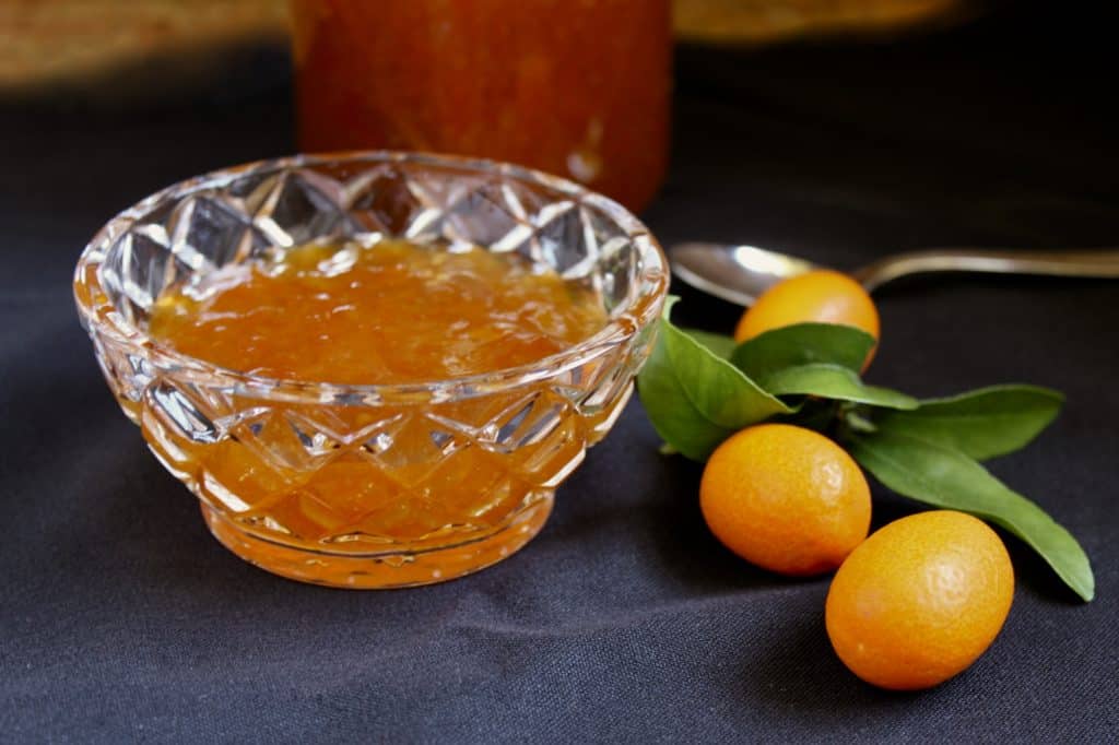 kumquat jam in crystal bowl