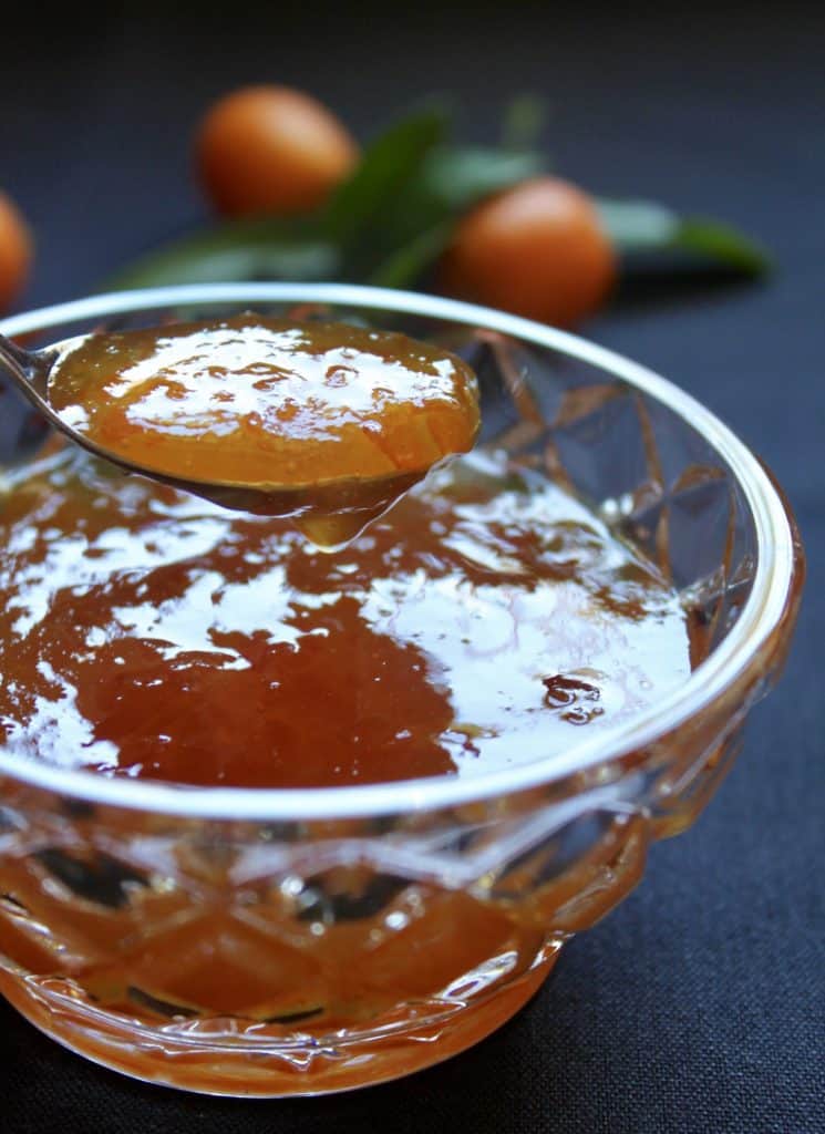 kumquat jam in crystal bowl