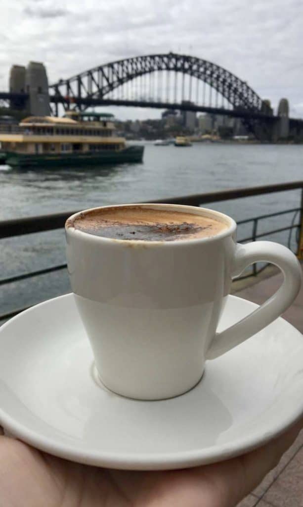 Coffee in front of the Sydney Harbour Bridge