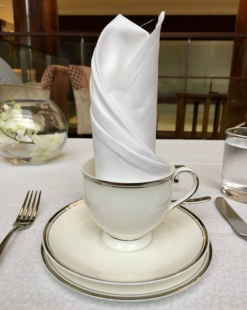Cup and saucer and napkin at the Shangri-La Hotel in Sydney
