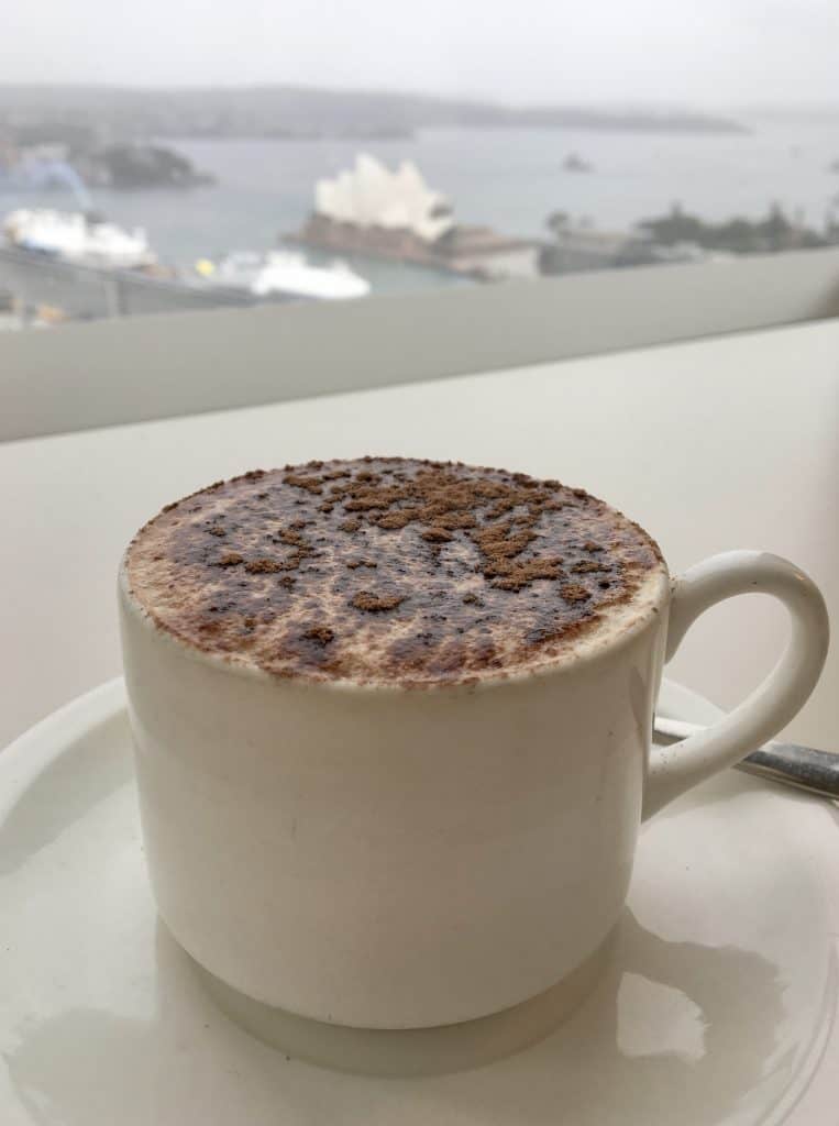 Cappuccino with a view of Opera House in Sydney