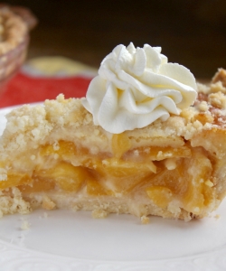 Slice of custard peach pie