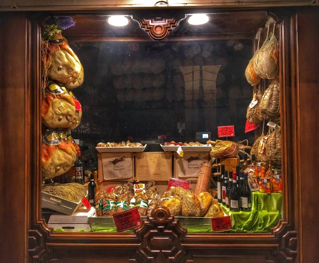 prosciutteria window we'd seen on our food tour Parma prosciutteria window we'd seen on our food tour Parma