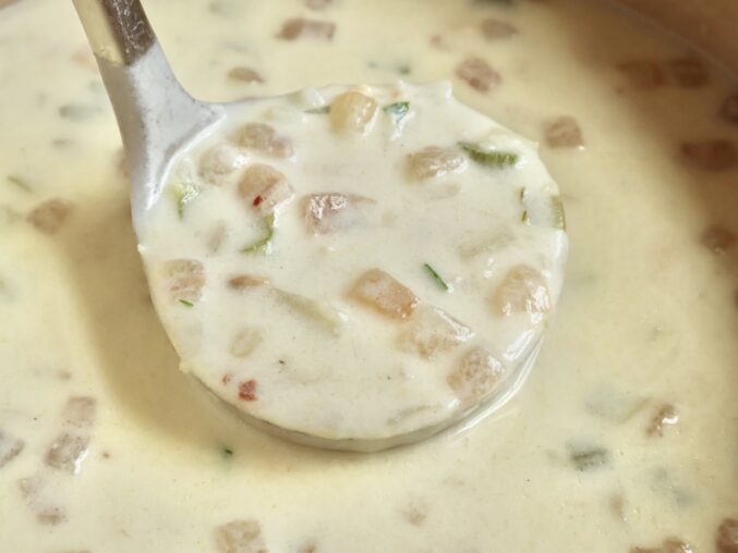 ladleful clam chowder without cream ladleful of San Francisco clam chowder