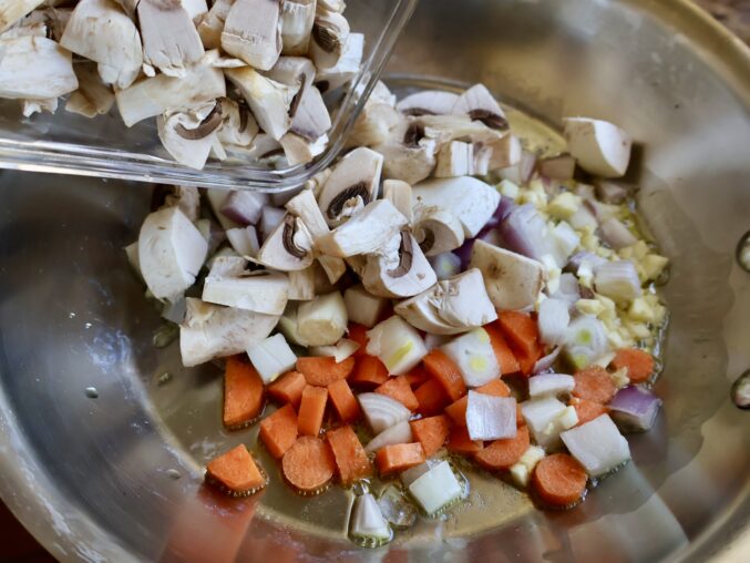 sauteeing mushroom and veg