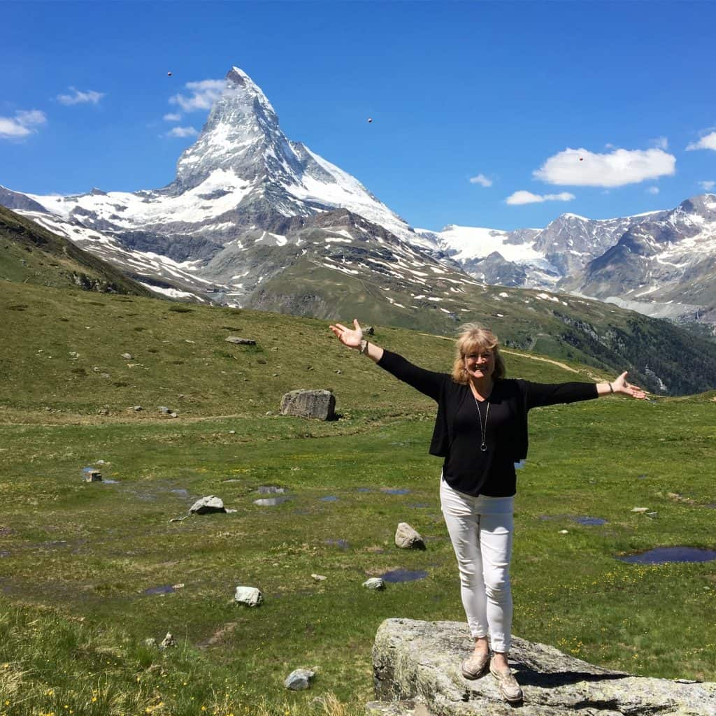 Christina from Christina's Cucina in front of the Matterhorn