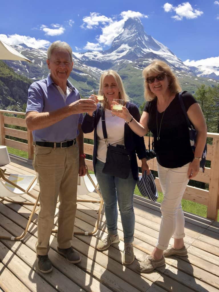 Limoncello shots in front of the Matterhorn