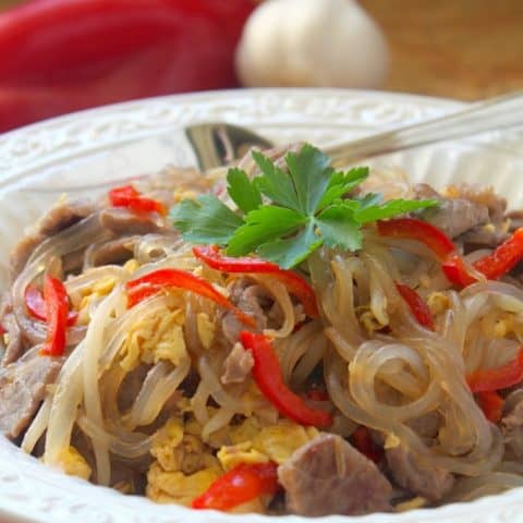A Thai Glass Noodle Dish with Egg, Beef & Bean Sprouts and a Katie Chin Cookbook Giveaway