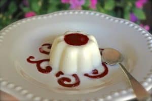 Vanilla panna cotta with raspberry sauce