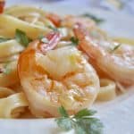 Shrimp Fettuccine with a Light Cream Sauce and Tomatoes