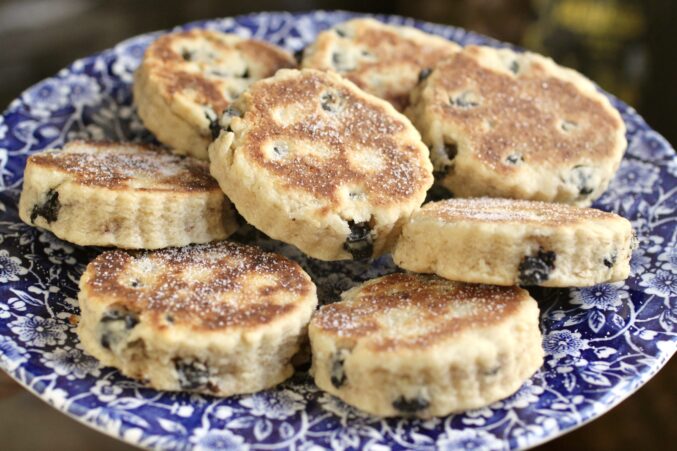Welsh cakes on a blue plate