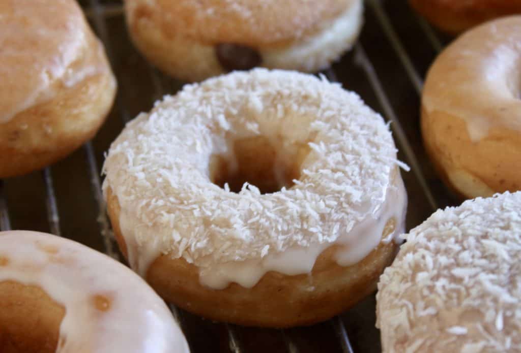 Perfect vegan doughnut with coconut icing