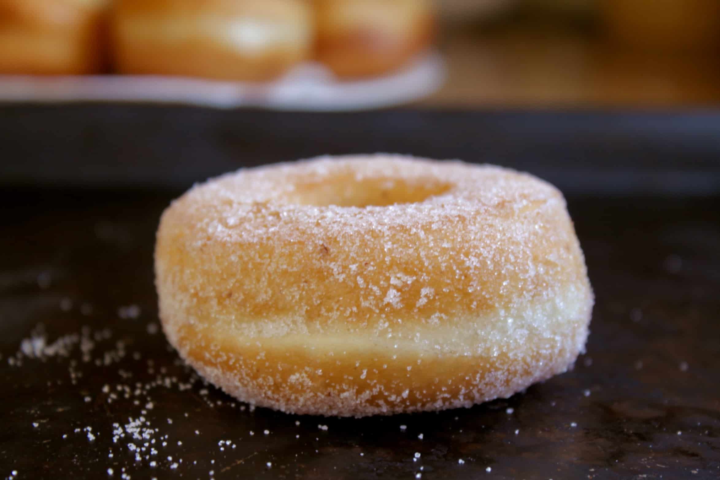 vegan sugar ring donut on tray