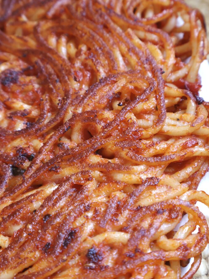 leftover spaghetti fried crisp
