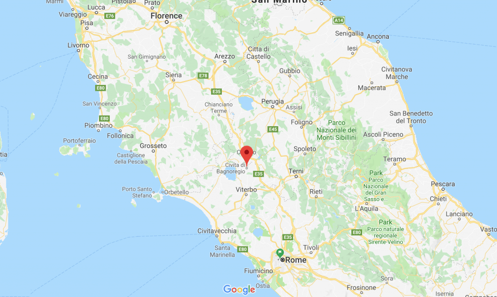 Map of Civita di Bagnoregio courtesy of Google