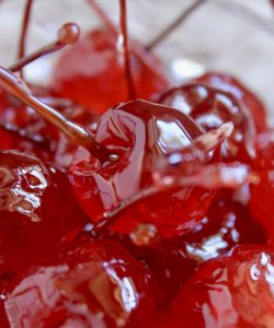 homemade candied cherries (glacé cherries) in a bowl