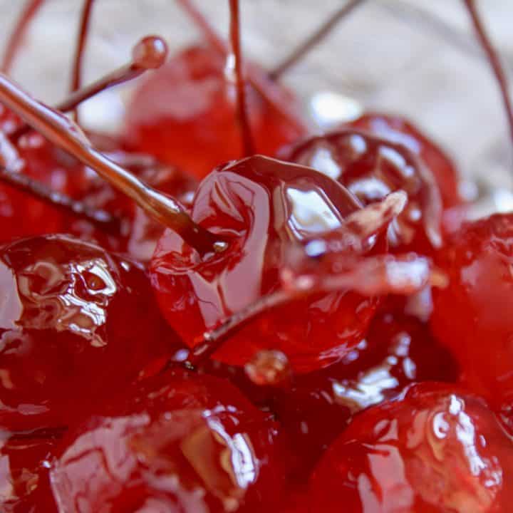 homemade candied cherries (glacé cherries) in a bowl