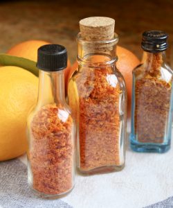 Dried citrus zest in bottles