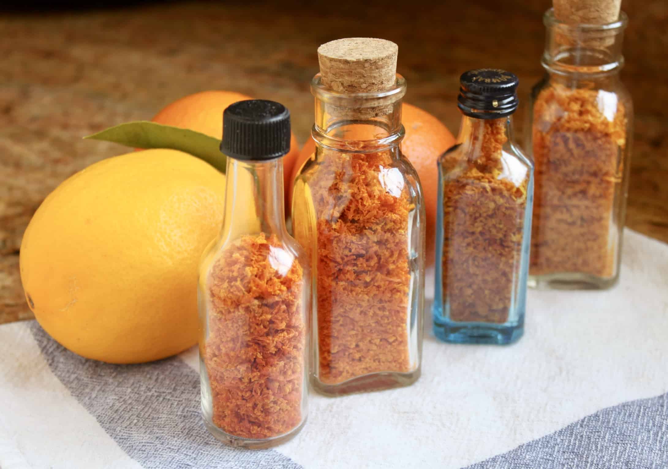 Dried citrus zest in bottles