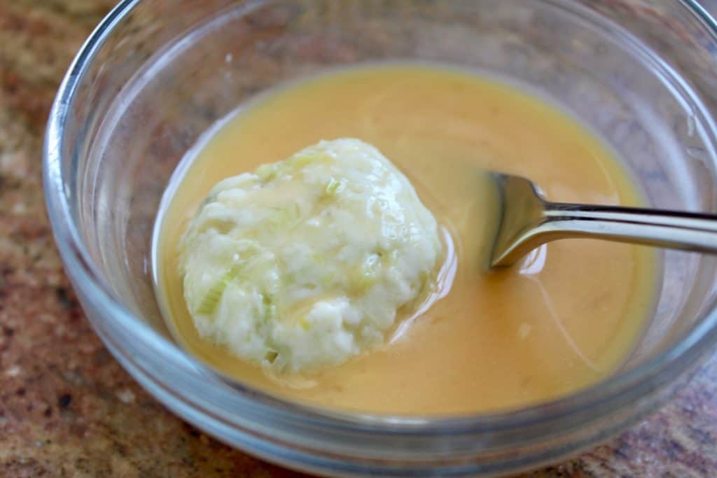 leek croquettes in egg wash