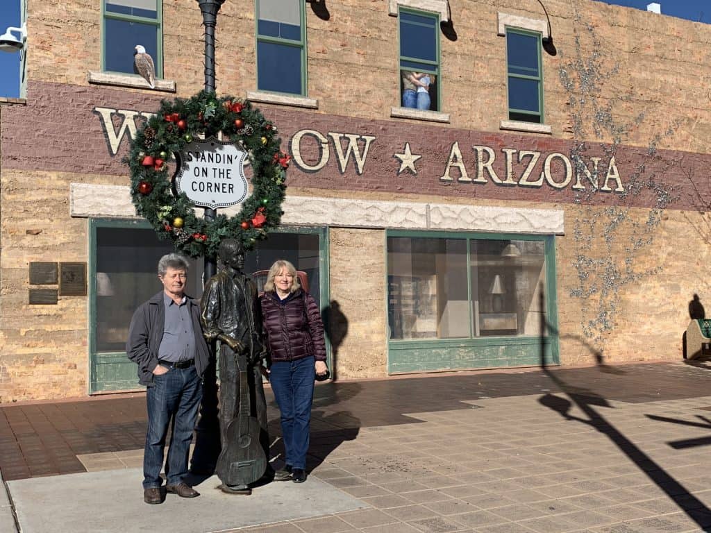 my parents standing on a corner in Winslow, Arizona