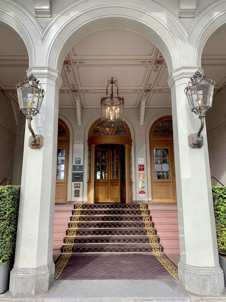 entrance to the Hotel Les Trois Rois luxury hotel in Basel