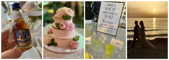 wedding collage with cake and bride and groom