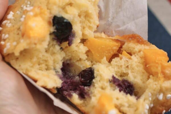 blueberry peach muffin split open