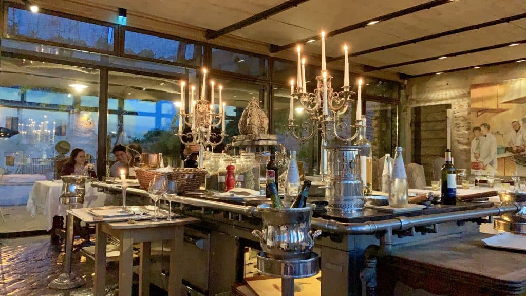 candelabras in Antica Corte Pallavicina restaurant