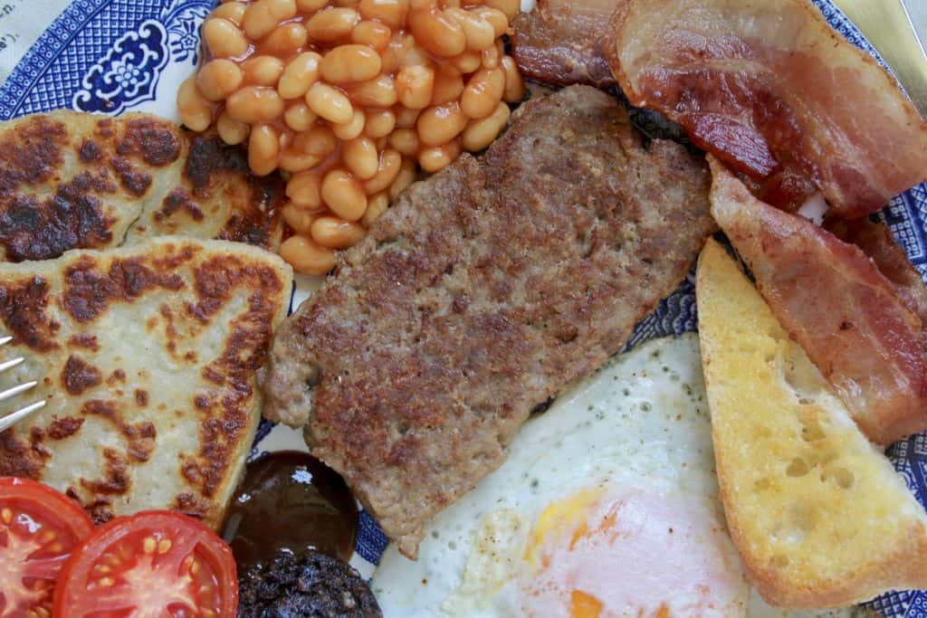 full Scottish breakfast with homemade Lorne Sausage