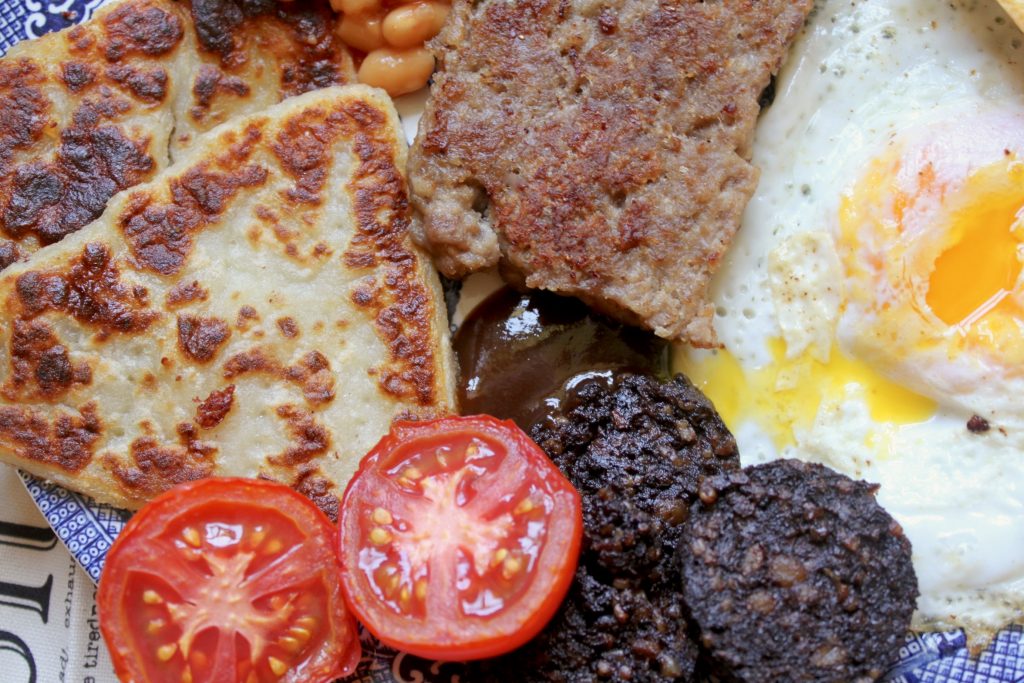 full Scottish breakfast with homemade Lorne Sausage