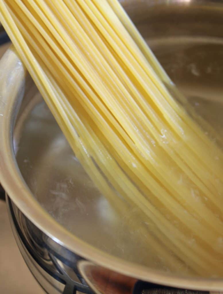 cooking pasta in a pot