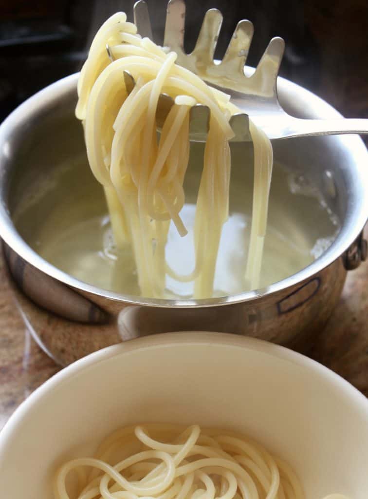 draining pasta