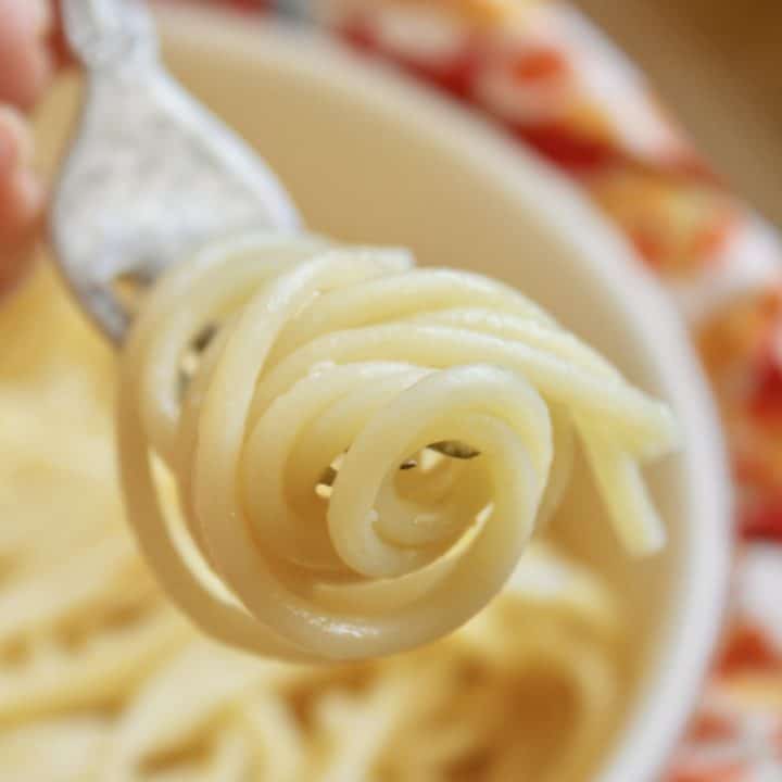 spaghetti with butter on a fork