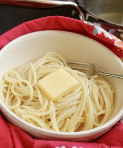 bowl of spaghetti with butter