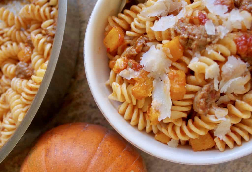Fusilli with Pumpkin and Sausage using a canned tomato recipe