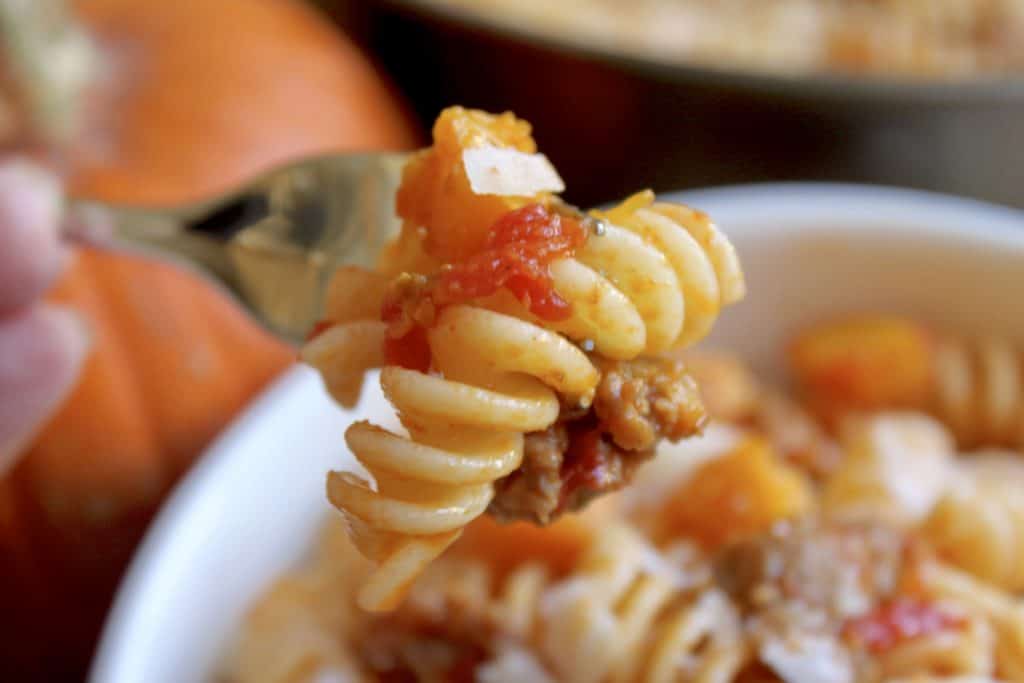 forkful of Fusilli with Pumpkin and Sausage