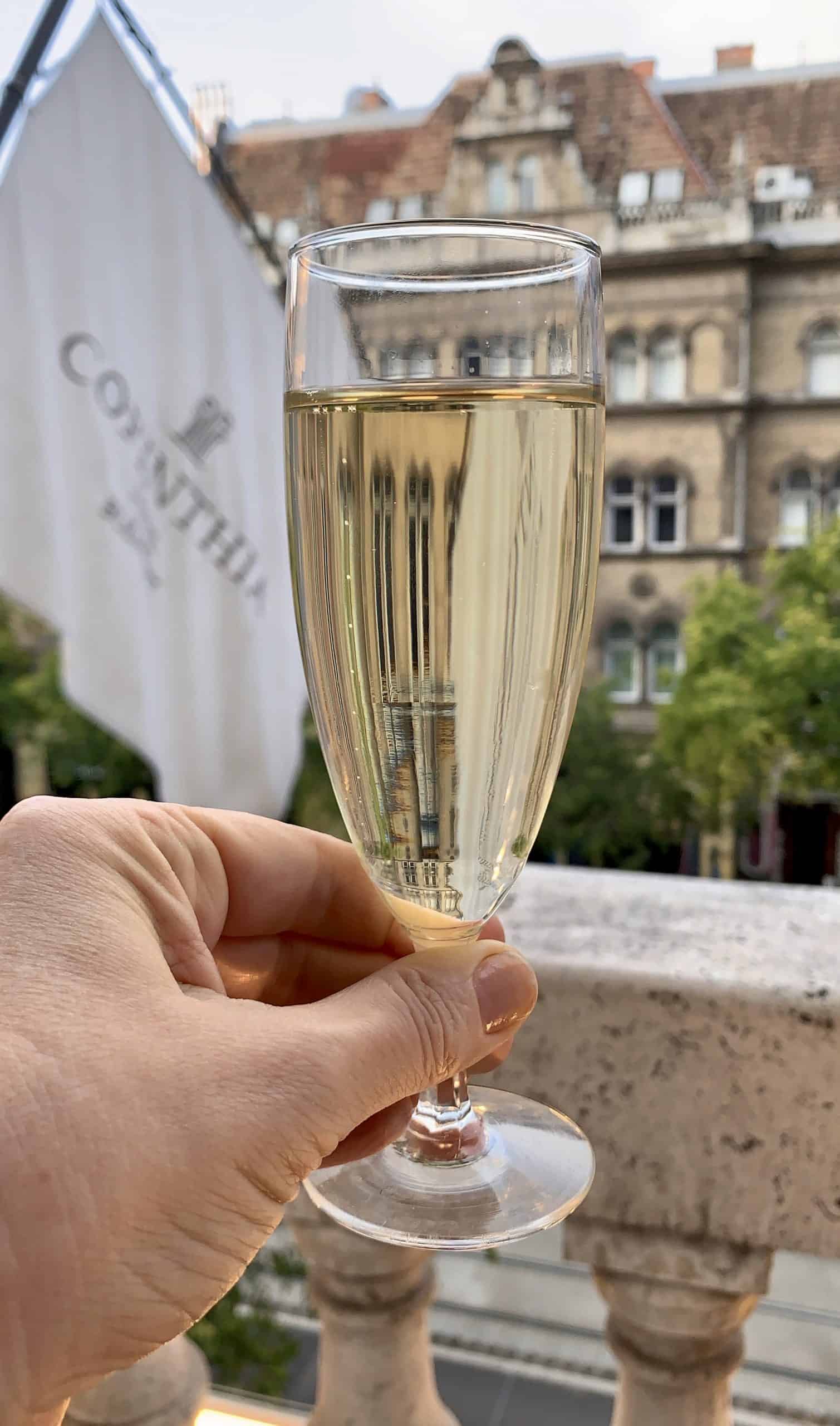 glass of champagne on the balcony