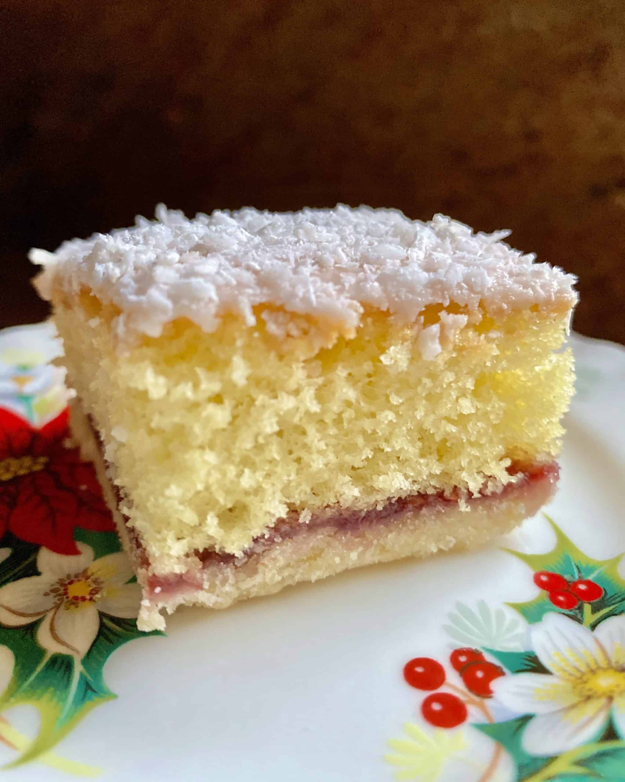 Piece of Snow Cake on a Christmas plate